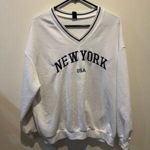 White New York V-Neck Sweatshirt